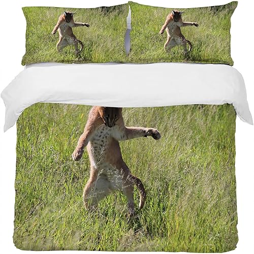 Miniatura 2 de Light Green Big Floppa Duvet Cover Queen Animal Print Bedding Sets Queen Soft Lightweight Microfiber Comforter Cover and 2 Pillow Shams 20"X26", Bed