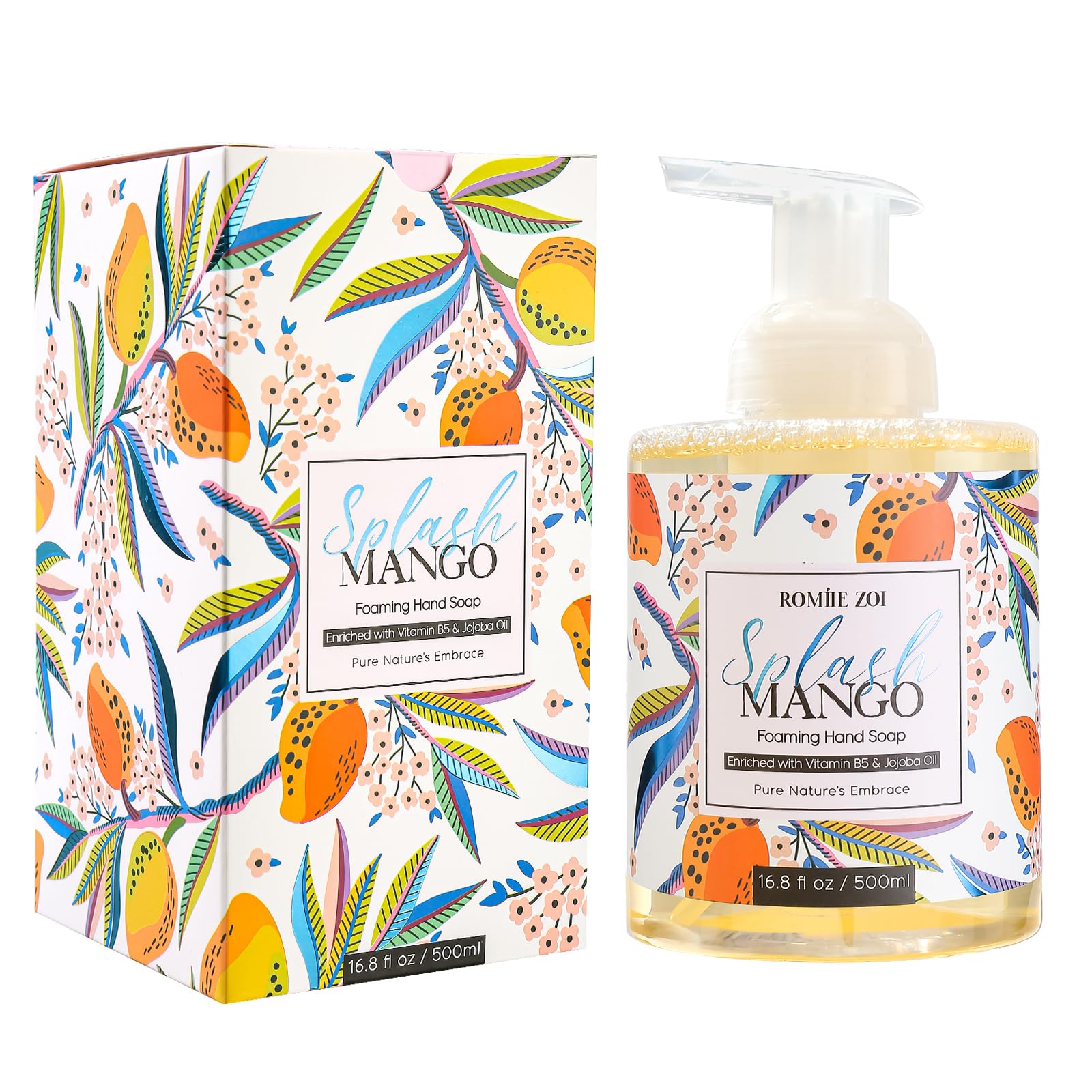 ROMIIE ZOI Foaming Hand Soap with Gift Box- Splash Mango - Biodegradable Formula Moisture & Revitalize - 500ml/ 16.8oz