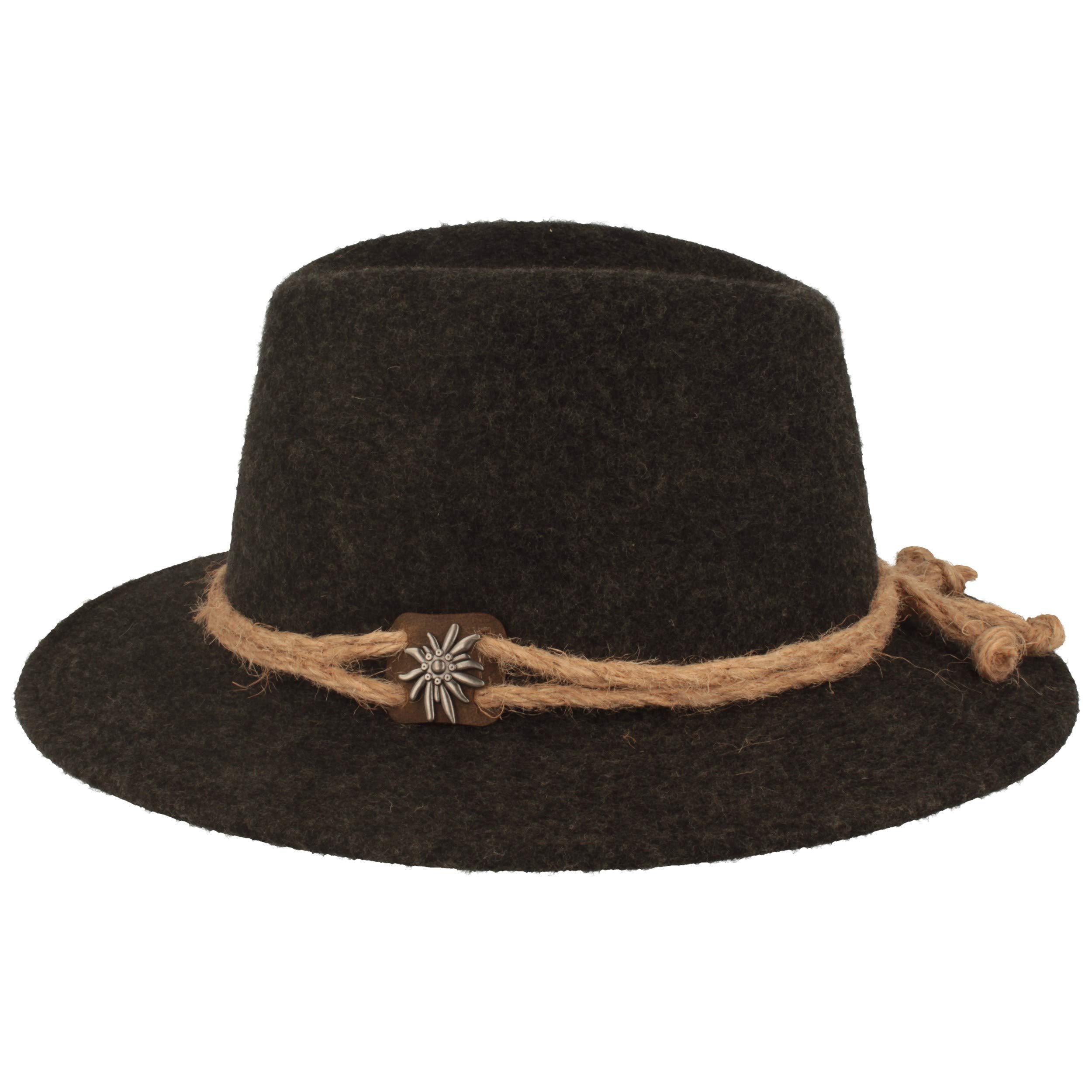 Breiter Cappello Tradizionale da Uomo Cappello in Feltro Stile Tirolese 100% Lana Corda di Canapa Stella Alpina e Tesa Stretta Capelli Unisex