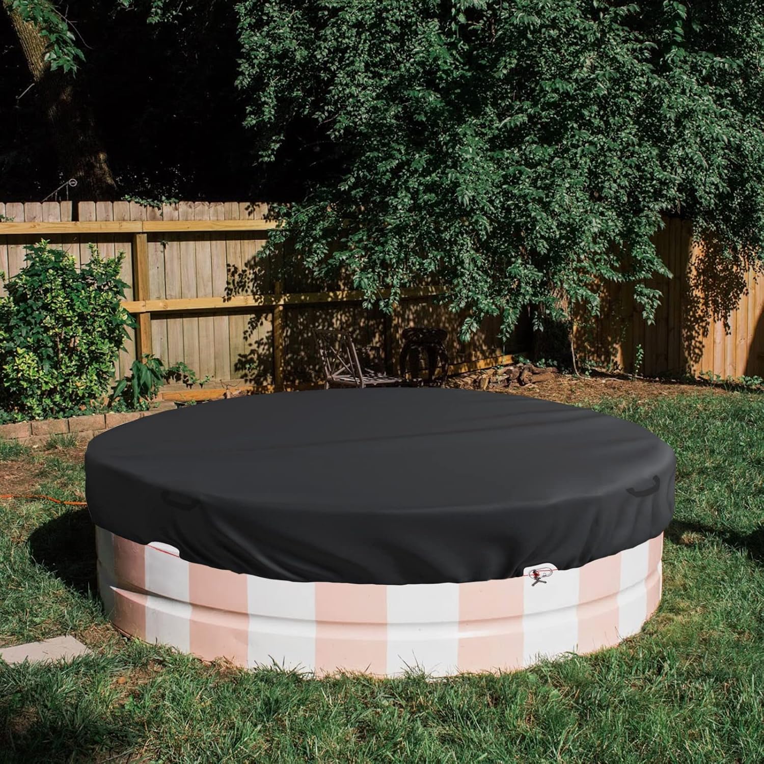 Bitubi 7-8 Ft Steel Round Stock Tank Pool Cover,Upgraded with Wire Rope & Winch Fixed Increase Stability(Black)