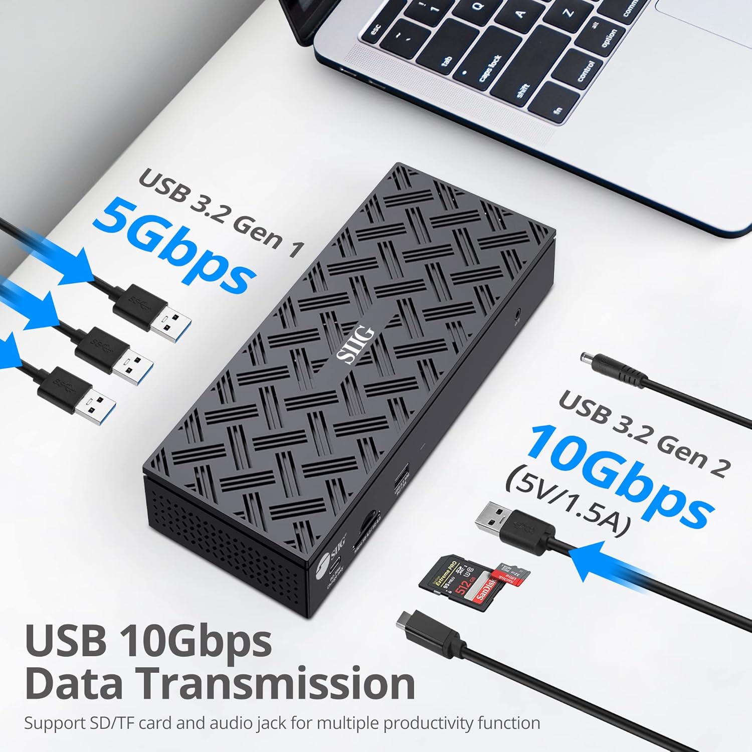 SIIG USB-C Quad 4K 60Hz Docking Station with 100W PD - Quad 4K@60Hz Monitor Laptop Dock - DisplayLink - 4 HDMI 4 DisplayPort, 4X USB-A, 2X USB-C, Thunderbolt 3 Compatible, 2.5 Gigabit Ethernet Quad 4K Display image 6 of 9 B09YHG66LH