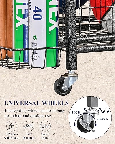 Miniatura 4 de Mythinglogic Organizador de garaje para equipos deportivos, almacenamiento de bolas de garaje para equipo deportivo y juguetes, carrito de bolas