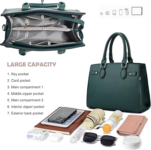 Miniatura 5 de Carteras y bolsos para mujer, bolso de mano de moda con asa superior Verde oscuro,Negro -,Negro marrón,Marrón,Gris,Cuadrícula Negro Gris,Azul