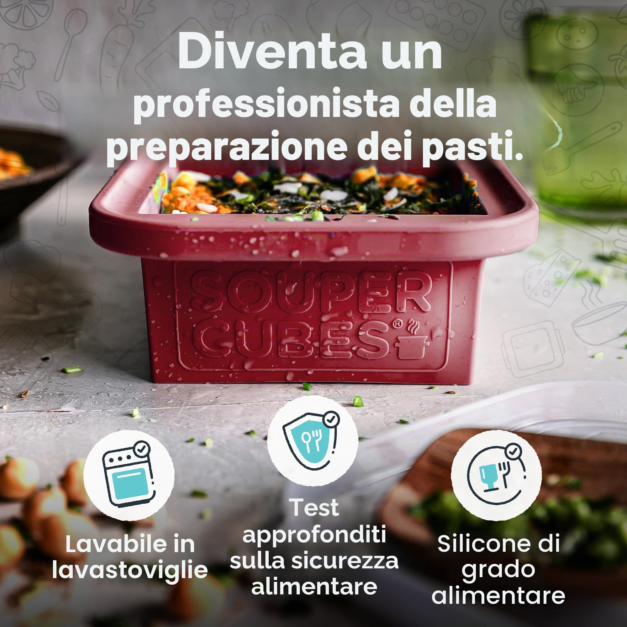 Souper Cubes Vassoio in silicone per congelatore da 2 tazze con coperchio, facile da preparare e da cucina, stampo in silicone per zuppe e alimenti, mirtillo rosso, confezione da 2