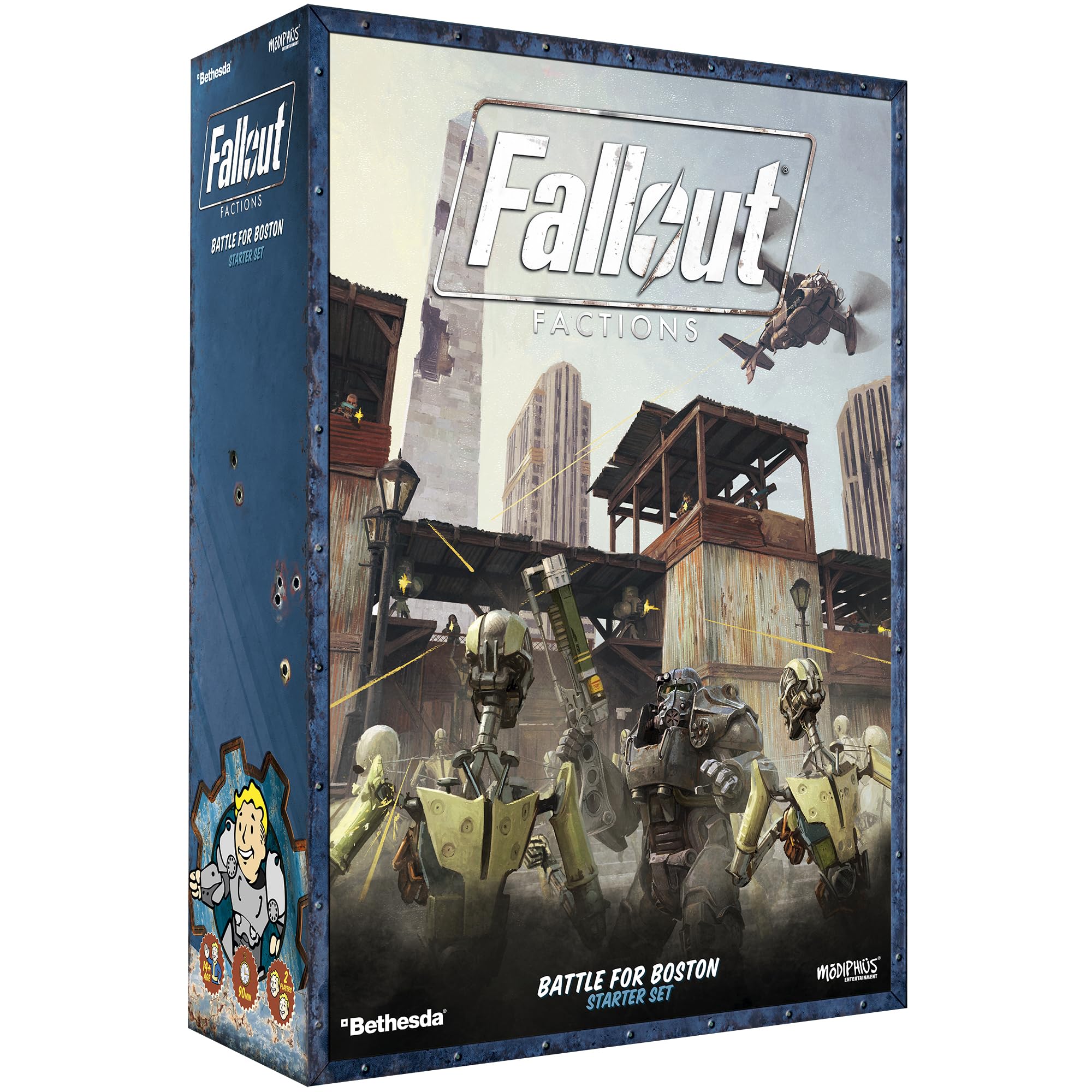 Fallout: Factions - Battle for Boston Starter Set - RPG Skirmish Game Accessori, Rulebook, Miniature, Punch-Out Terrain, Battle Map, Dadi