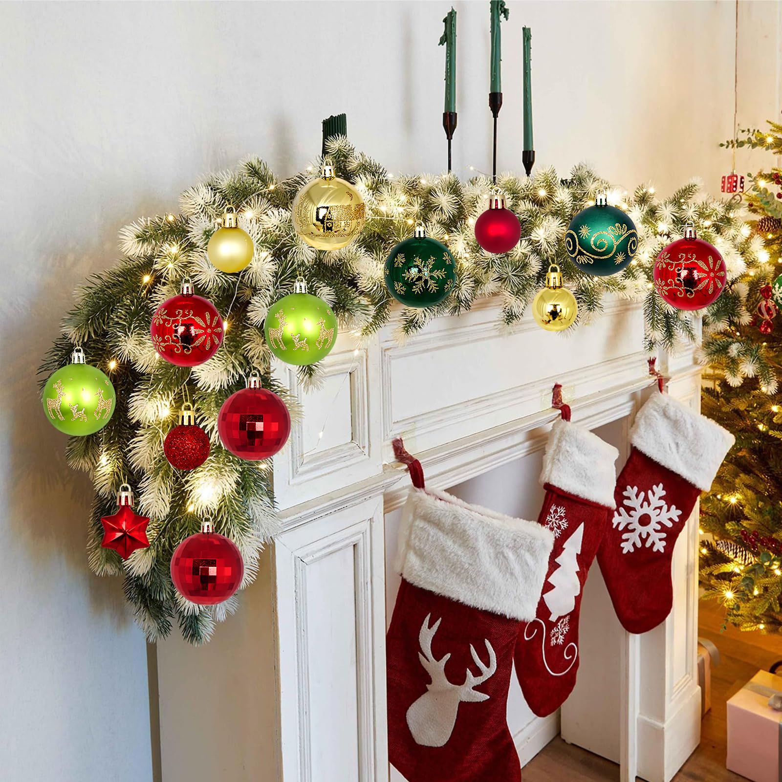 FOGAWA 44pcs Christmas Baubles Green Red and Gold Baubles 6cm/3cm Christmas Ball Ornaments Xmas Tree Bauble Shatterproof Hanging Balls for Xmas Party Home Decor - Image 4