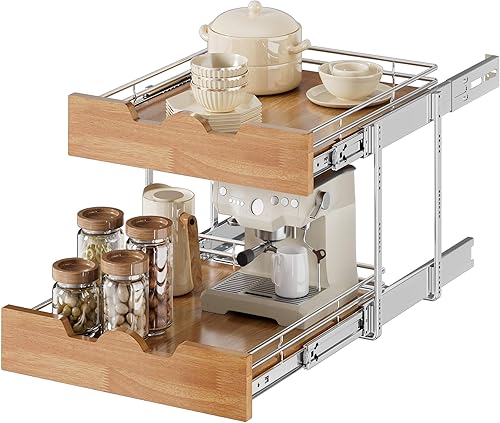 Vista 60 de OCG Organizador de gabinete extraíble de 11 pulgadas de ancho x 21 pulgadas de profundidad, estante deslizante de 2 niveles, cajón extraíble