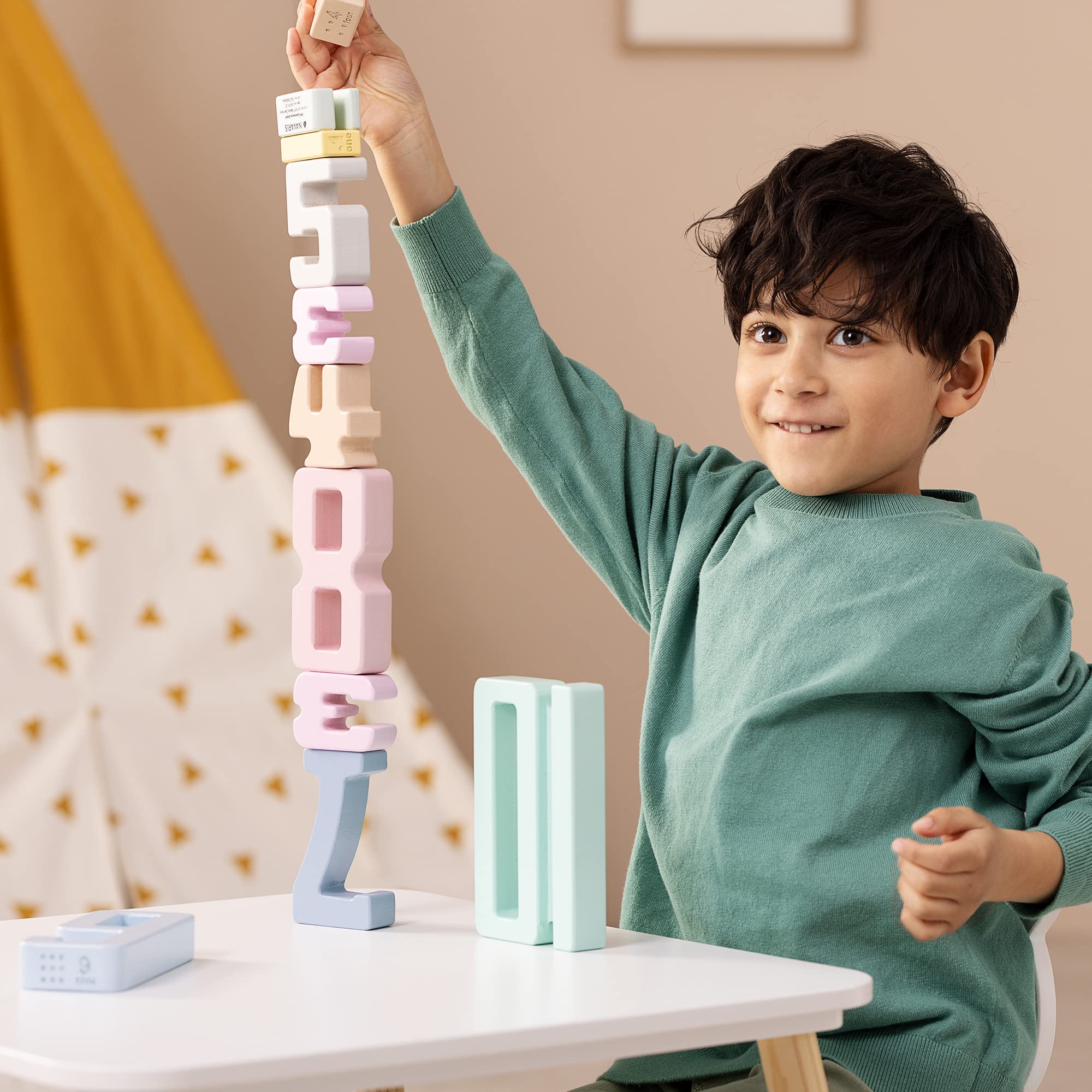 Holz Zahlenbausteine Für Kinder - Lernspielzeug Mit Stapelblöcken & Karten