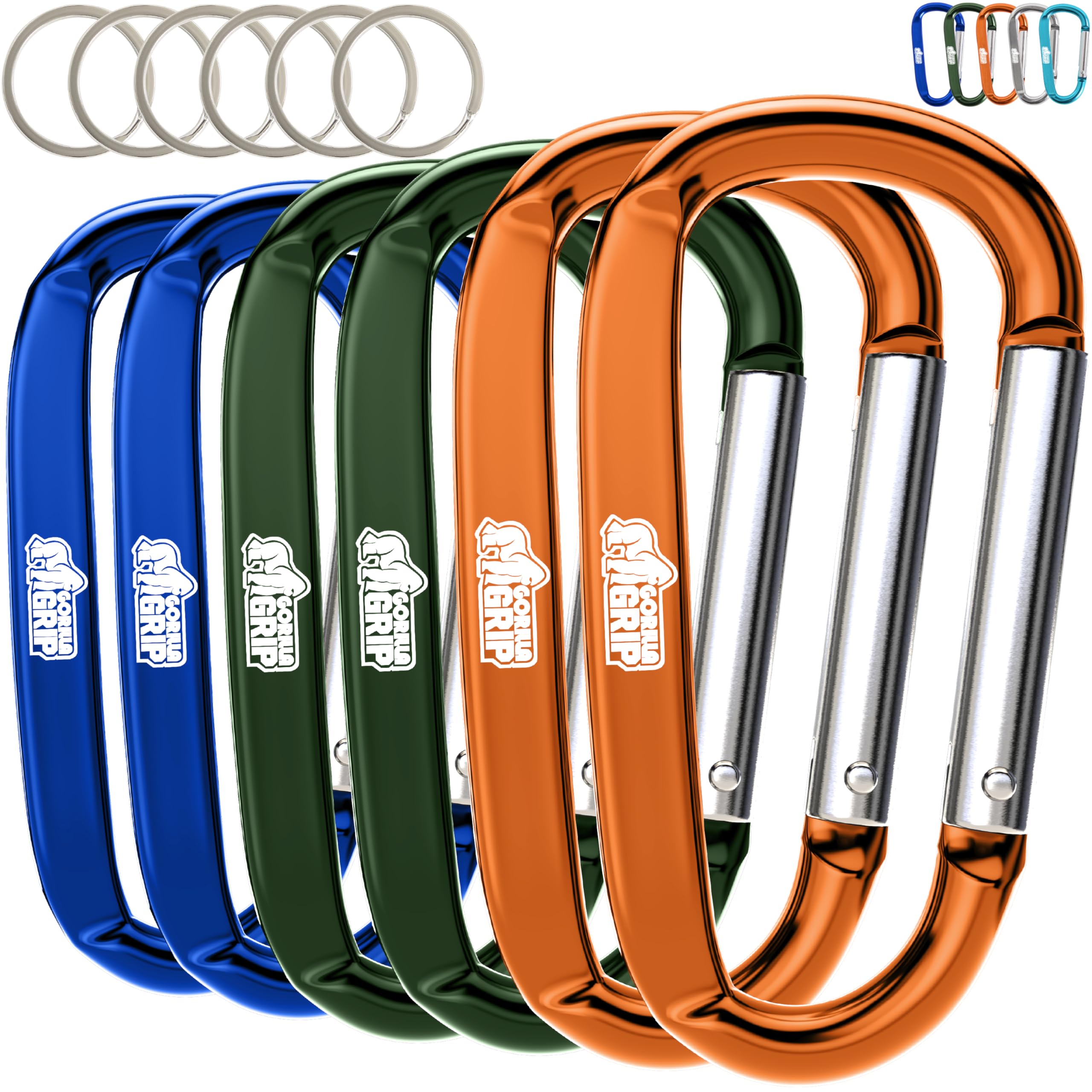 GORILLA GRIP Carabiner Clip, 3" D Ring, Heavy Duty Aluminum Key Holder Clips Hold 170lbs, Rust, Scratch-Resistant Camping Essentials, Hiking Gear,
