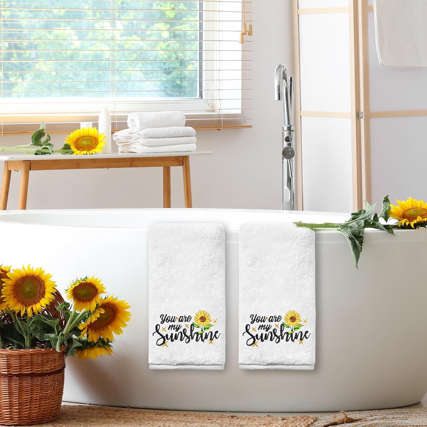 Sunflower Hand Towels for Bathroom Set of 2, Sunflower Spring Bathroom Decor, You are My Sunshine Cotton Soft Embroidered Hand Towels for Kitchen Bath 14x30 Inches, Summer Farmhouse Decor - Image 6