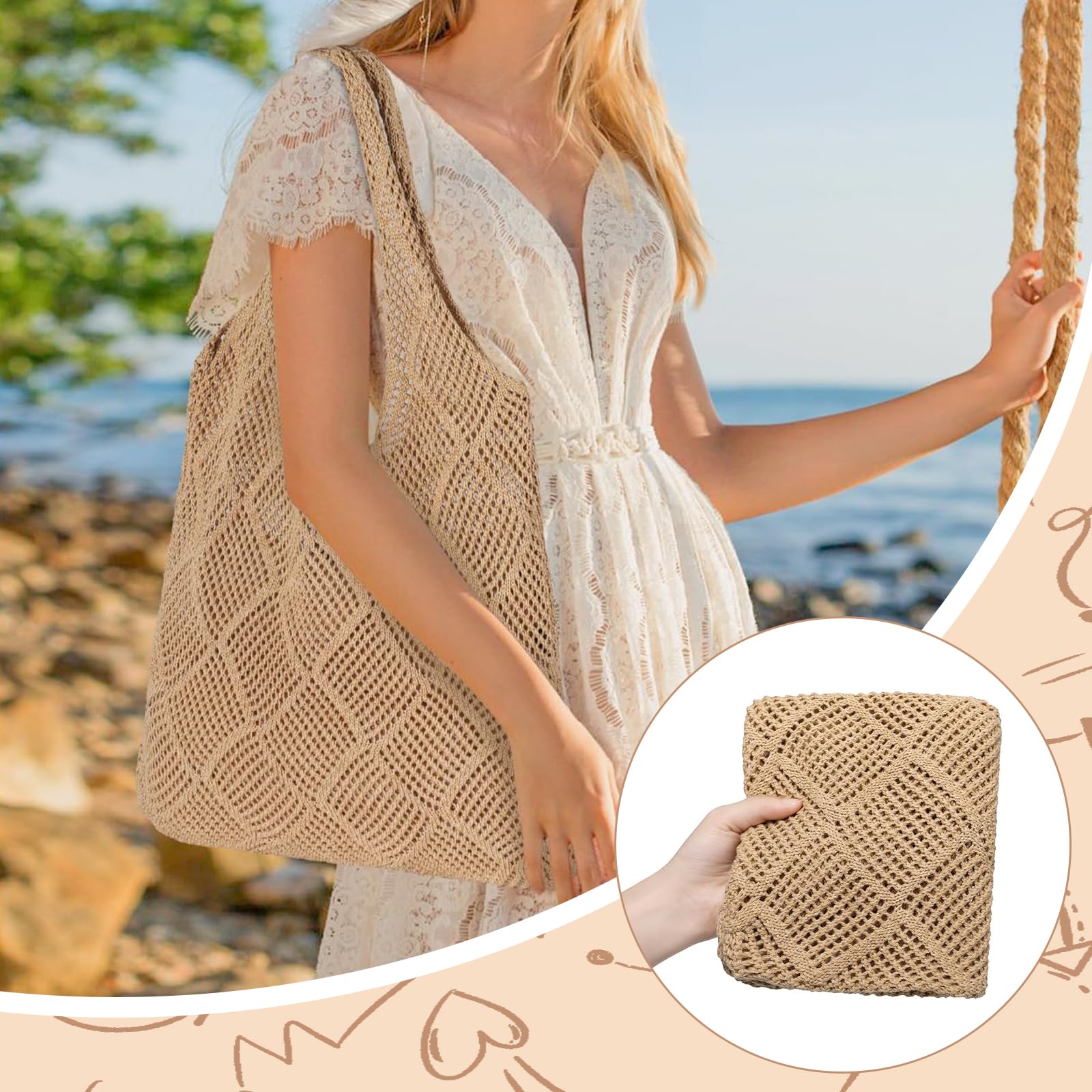Damska torba plażowa Retro Hollow Handbag, damskie torebki na ramię, duża letnia torba na co dzień, letnie torby, torba plażowa na imprezę w podróży zakupy