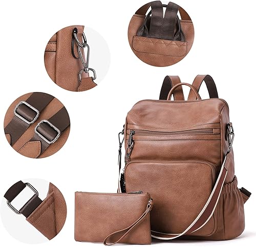 Miniatura 4 de CLUCI Mochila de cuero para mujer, bolso de hombro convertible de viaje grande para mujer, 0 Marrón, Mochilas de viaje