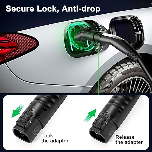 Miniatura 6 de ElecFylo Tesla a J1772 - Adaptador universal para J1772 EVs, certificado FCC, 48A250V, bloqueo de seguridad, IP65, bolsa de viaje, para conectores