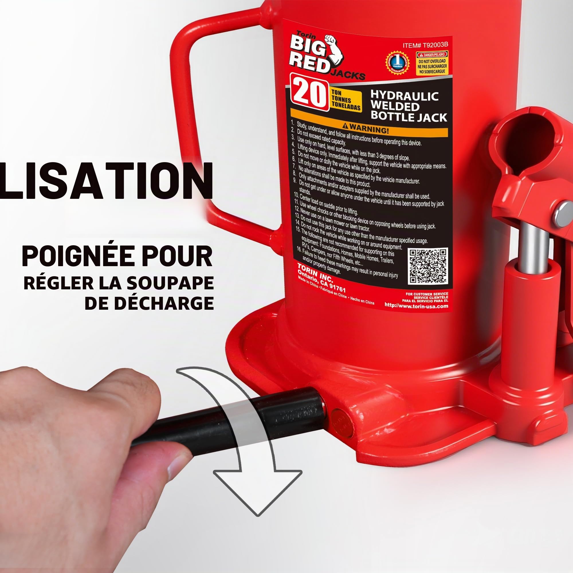 BIG Red Cric Bouteille hydraulique soudé Torin 20 tonnes pour réparation Automobile et Levage Domestique, Rouge, TAM92003B