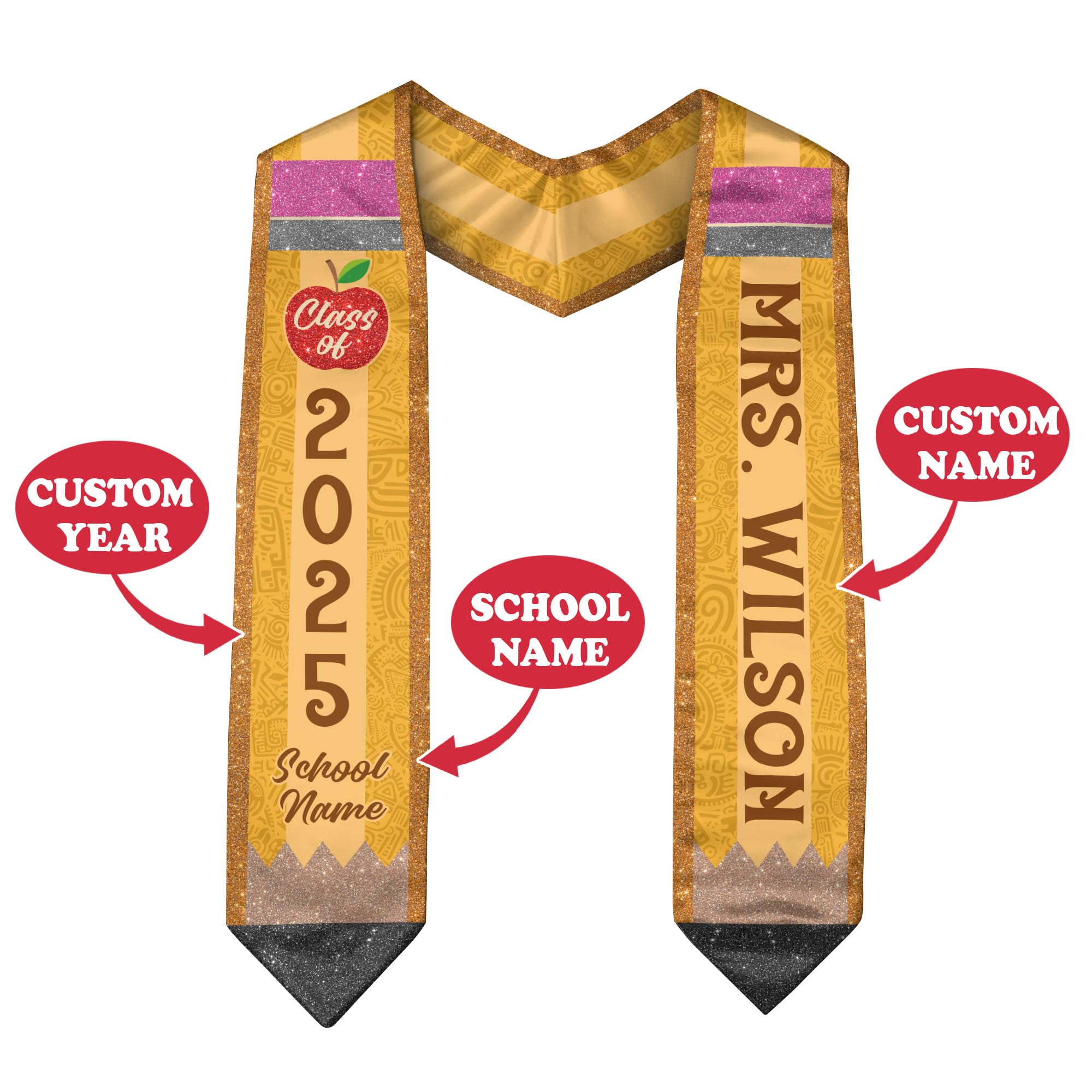 Pencil Stole Graduation for Teachers, Custom Graduation Stole Class of 2025, Teacher Graduation Stole, Teacher Stole 2