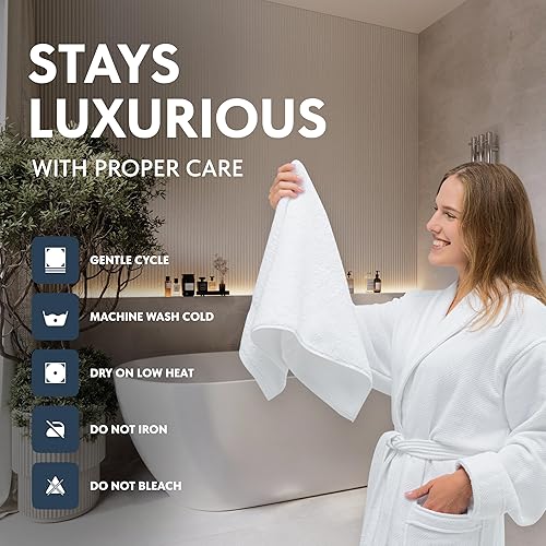 Miniatura 18 de Juego de toallas de mano White Classic de lujo, set de toallas para el baño, hotel, spa, cocina, de algodón egipcio circular, 40cm x 76cm, set de 6