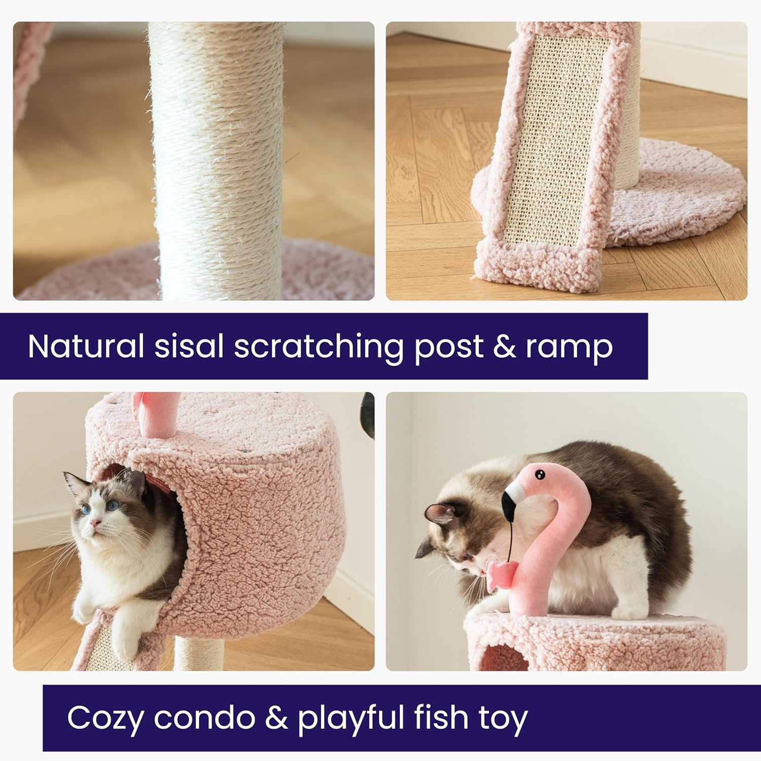 Catry Flamingo 2-Level 29" Cat Tree for Small Cats & Kittens with Replaceable Posts, Sisal Scratching Ramp, Pink Flamingo Designed Cute Condo with Toy, Pink