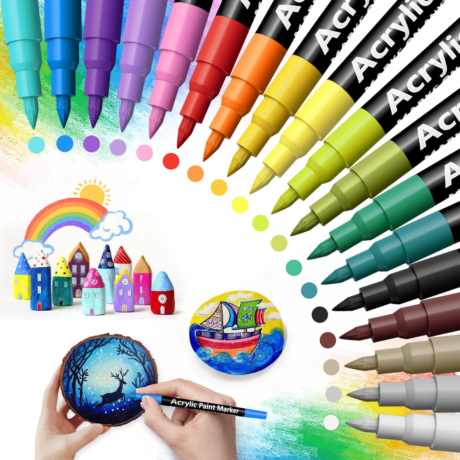 Carehabi Acrylstifte 36 Farben – Wasserfeste Marker Für Glas, Holz, Leinwand & DIY (doppelte Spitze, Schnell Trocknend)