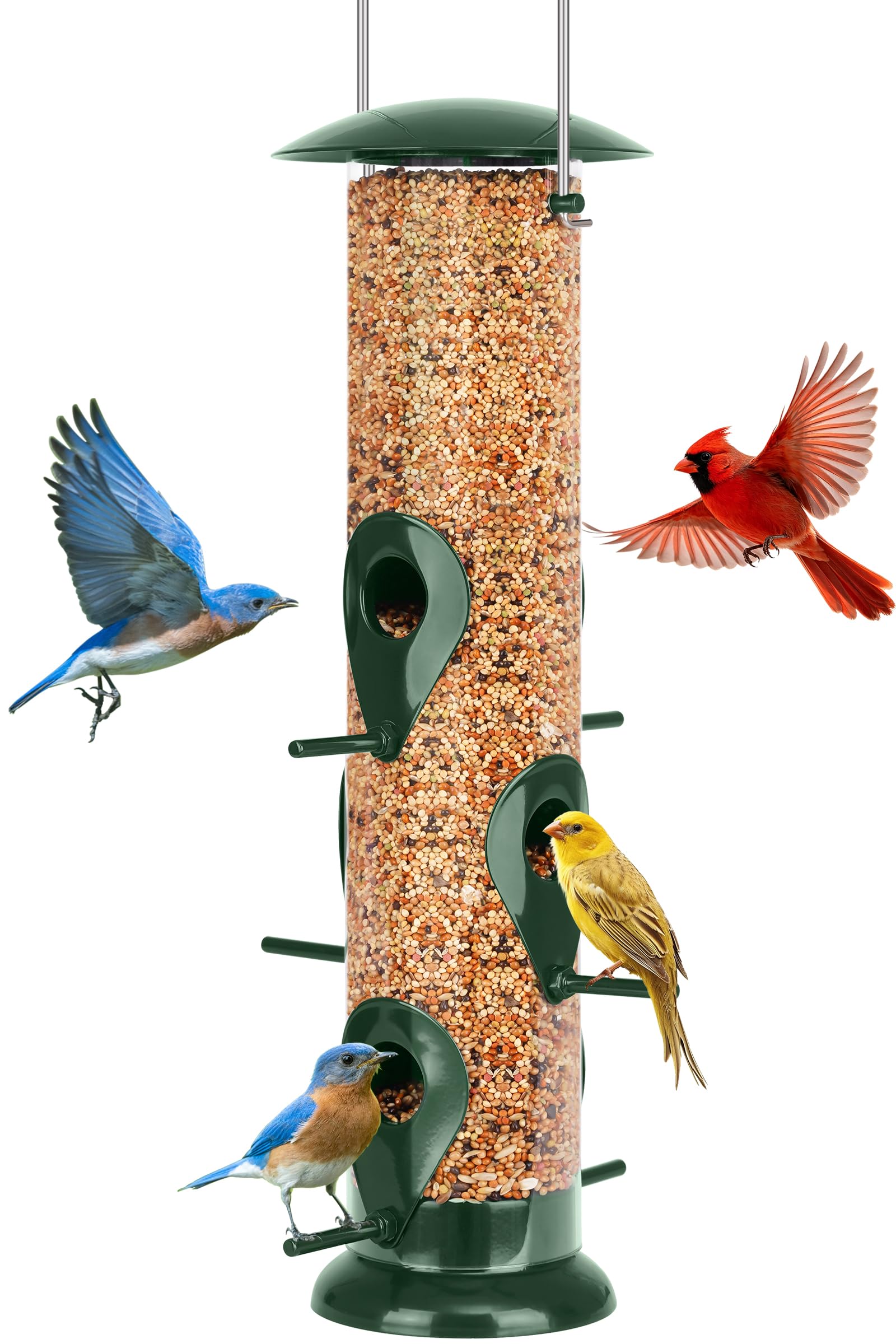 Feed Garden Comederos de pájaros de Tubo de Metal para Colgar al Aire Libre, comedero de pájaros de 6 Puertos para Exteriores, comederos de pinzón para Exteriores, comederos de pájaros a Prueba de
