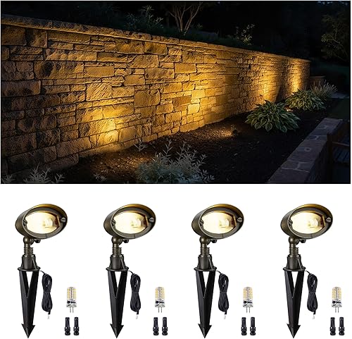 Miniatura 9 de Gardenreet Luz de inundación de latón macizo – Luz LED de lavado de pared de bajo voltaje para paisaje, 12 V, resistente al agua cableada al aire