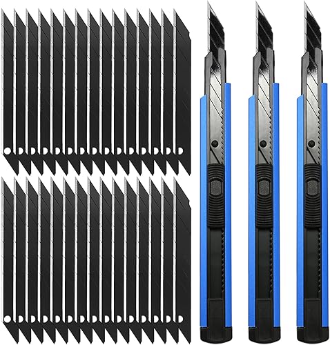 FOSHIO Cuchillo utilitario retráctil con hoja a presión de 30 grados de 0.354 in, cortador de caja para cartón, cartón y caja, uso en la oficina y