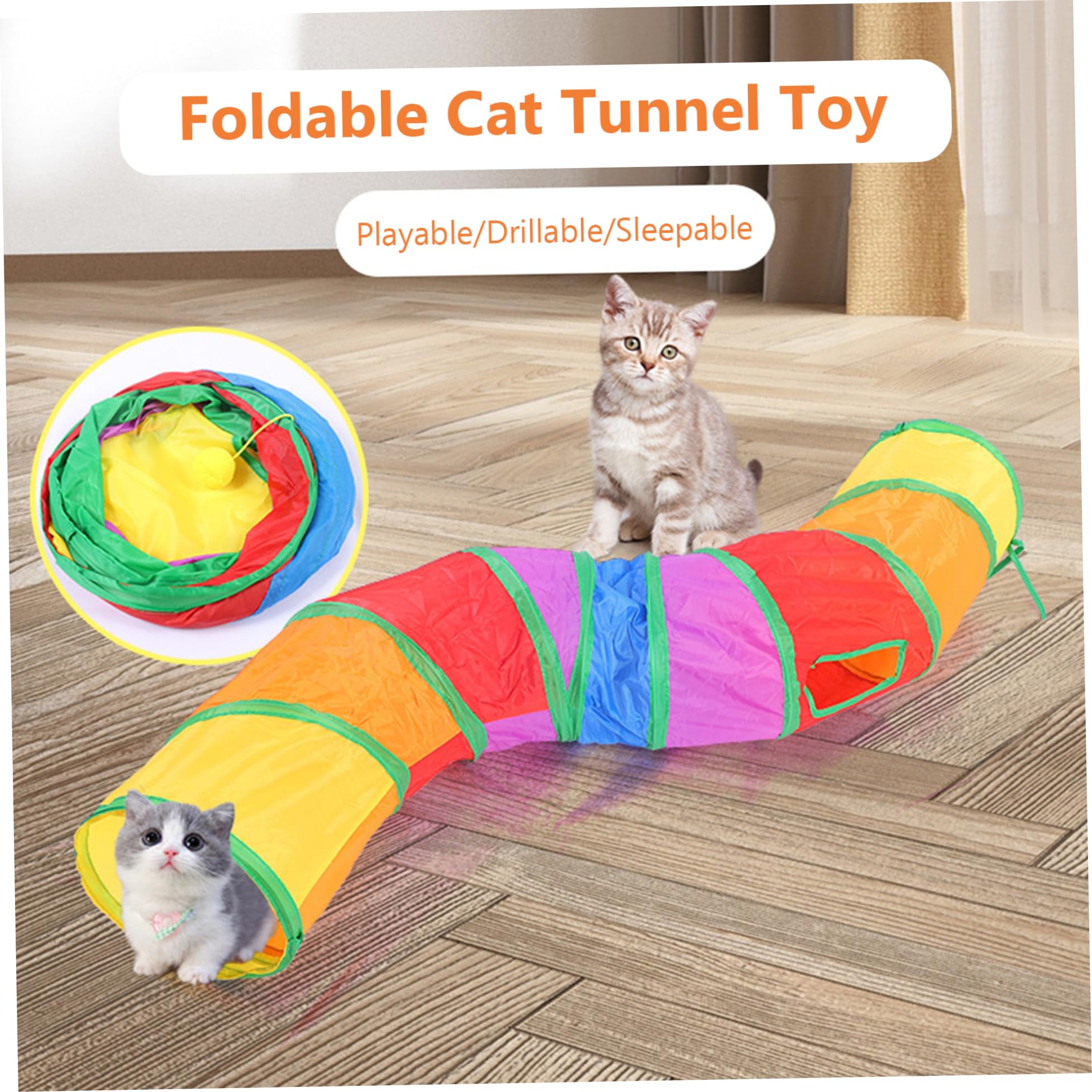 Tunnel Arc-en-ciel Pour Chat - 123 X 25 X 25 Cm, Pliable, Avec 2 Trous D’observation, Jouet Interactif