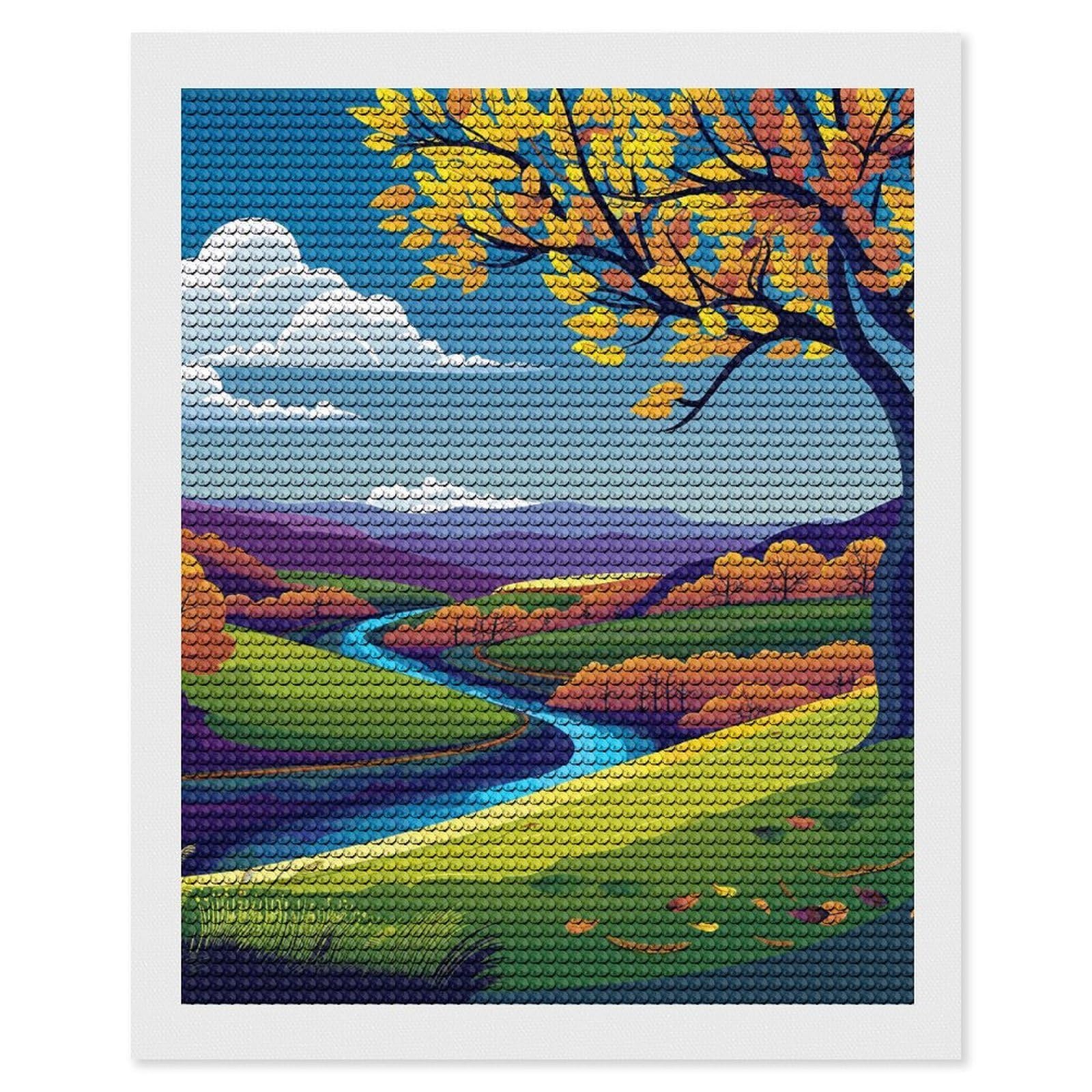 DWVTSLH Trees and Mountains Diamond Painting Kits for Adults, Personalized Diamond Photo Art Full Drill, DIY 5D Diamond Art Painting Kits for Beginners, Home Wall Decor 16"x20"