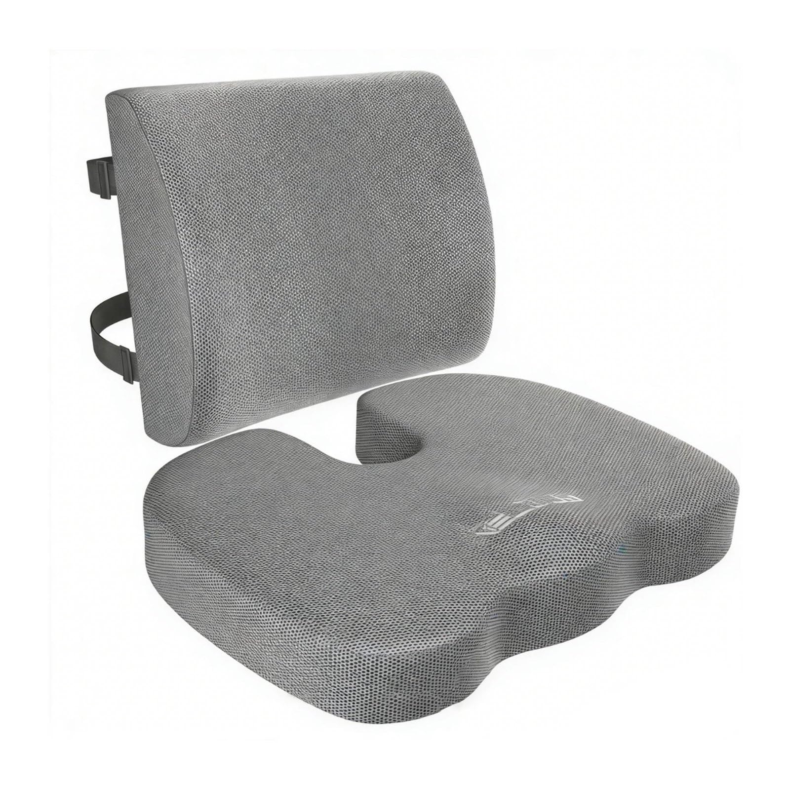 Cojín Ergonómico Asiento con Almohada de Espalda Cojín Soporte Lumbar Cojín Asiento Que Mantiene la Forma Tela de Malla Transpirable Apto para Silla, Gris, Juego+Malla