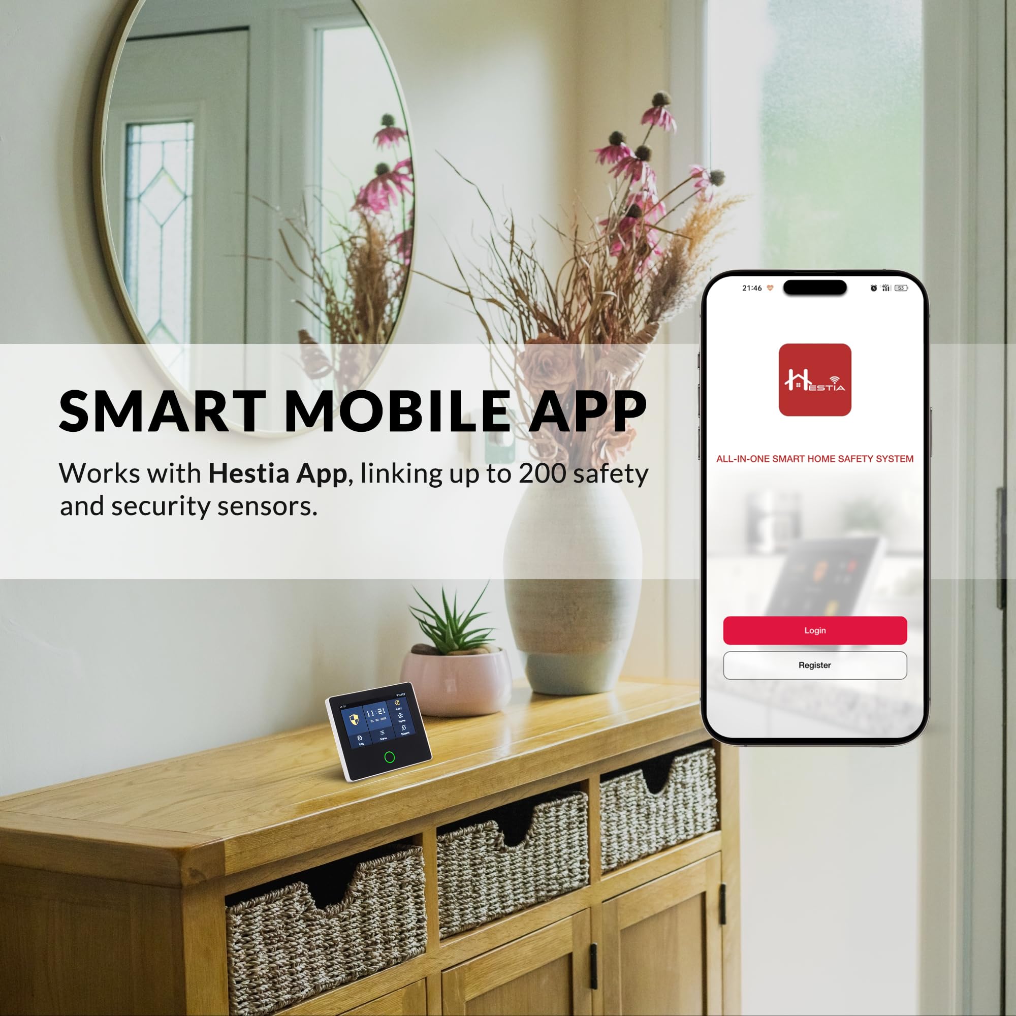 HESTIA Kit di sicurezza domestica intelligente HD da 4,3 pollici, sistema di allarme wireless senza canone mensile, kit di sicurezza per la casa touch screen con sensore di movimento PIR, sensore per