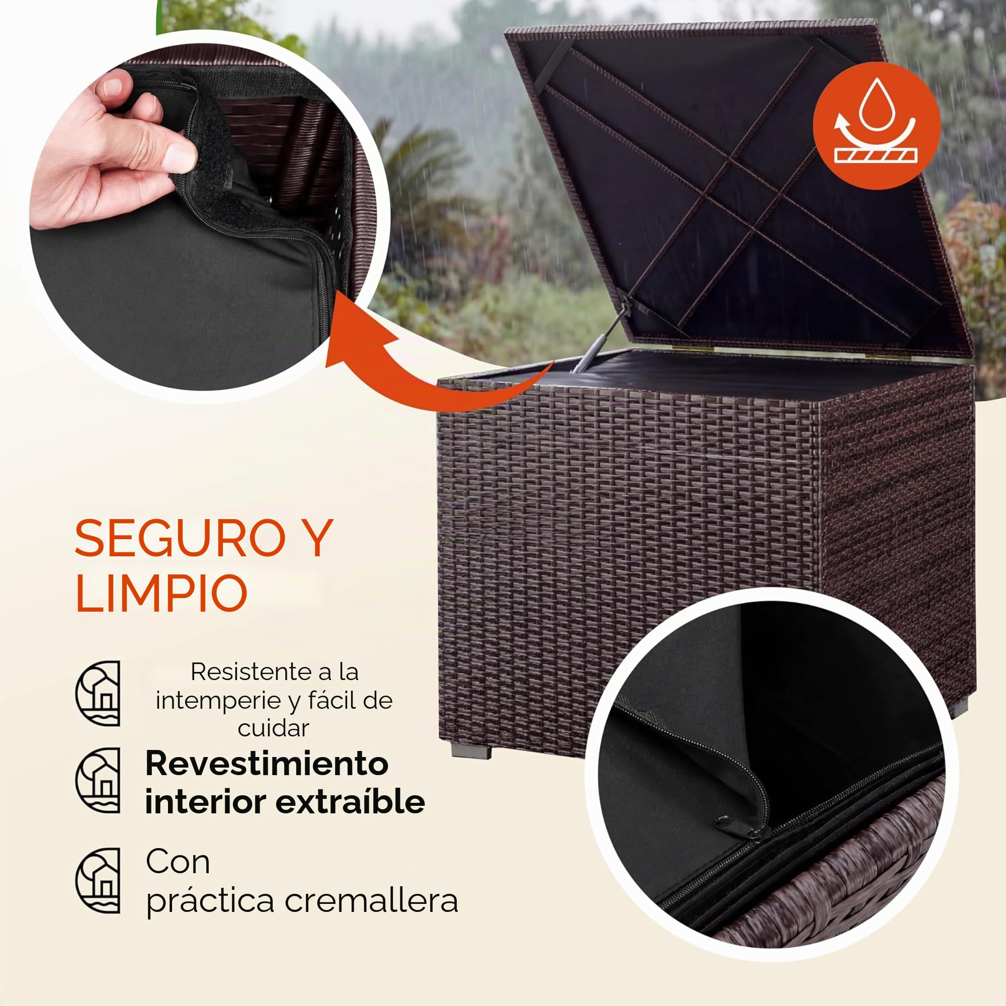 CASARIA® Baúl Almacenamiento 318L XXL Poliratán Acero 75x75x70cm Almacenaje Exterior Cojines Herramientas Resistente Intemperie Patio Terraza Marrón