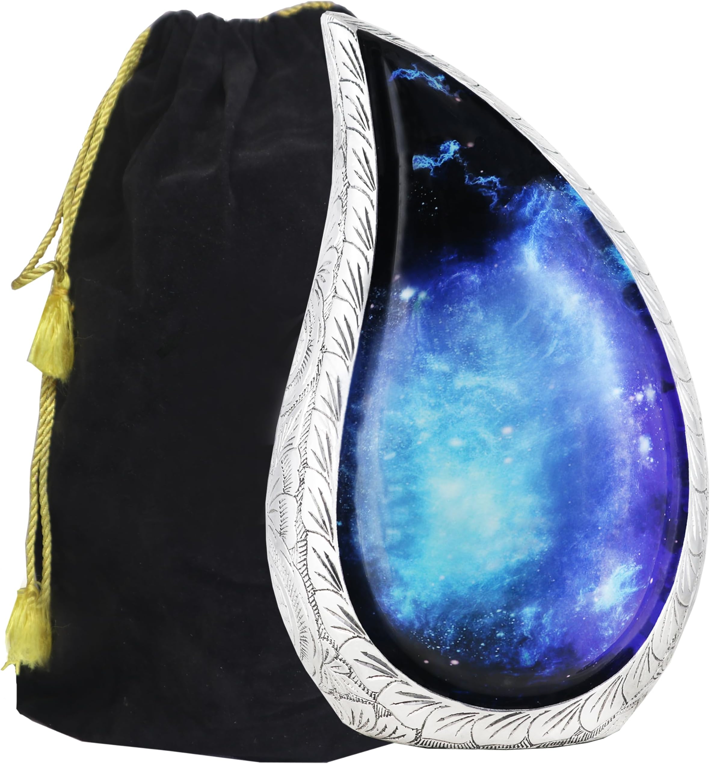 M MEILINXU Cremation Urns for Human Ashes Adult Man or Women, Funeral Urn for Ashes Adult Male or Female, Cosmic Galaxy Decorative, Teardrop Aurora Borealis Urn, Black and Blue - Large Full Size