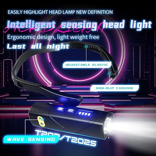 Miniatura 5 de Linterna frontal LED recargable con luz roja, sensor de movimiento de moda, ajustable, cómodo, lámpara de cabeza ligera y adecuada para trabajar,