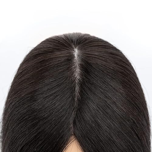 Miniatura 8 de S-noilite Toppers de cabello humano real para mujer, sin flequillo, base mejorada para el cuero cabelludo, malla de doble diamante #1B, negro