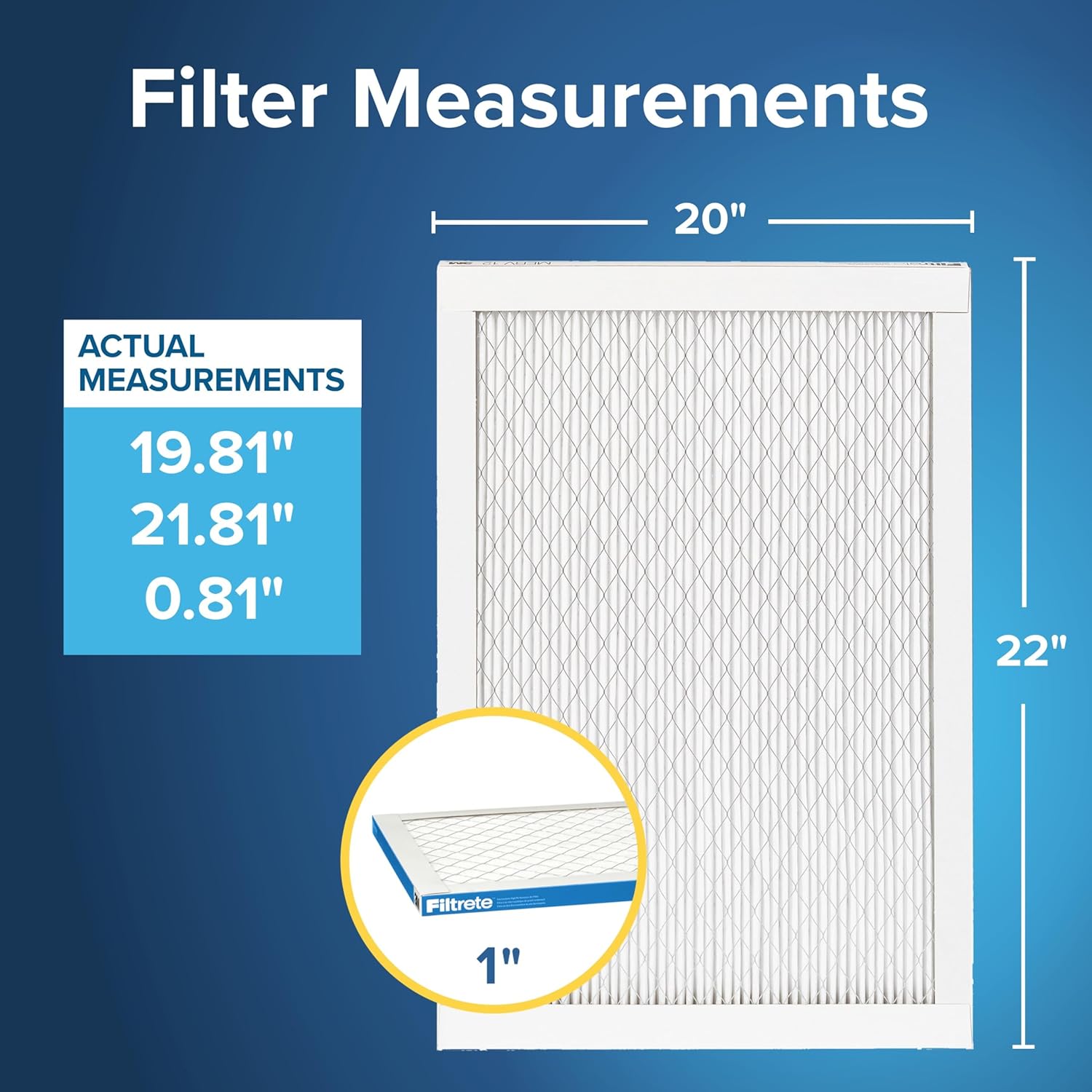 Filtrete 20x22x1 AC Furnace Air Filter, MERV 13, MPR 1900, Premium Allergen, Bacteria & Virus Filter, 3-Month Pleated Electrostatic Air Cleaning Filter, 6-Pack (Actual Size 19.81x21.81x0.81 in)