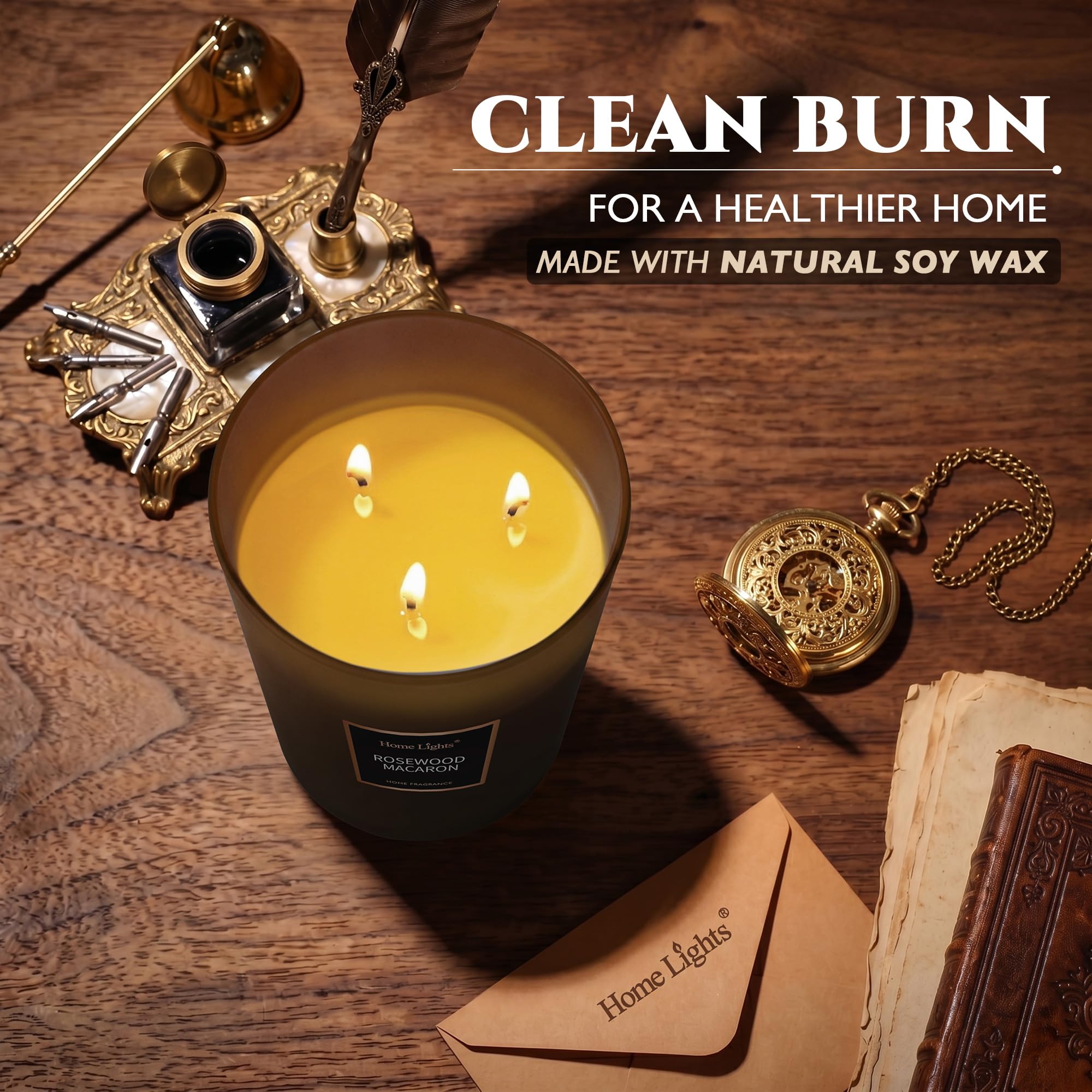 Home Lights - Vela perfumada en tarro de diseño de lujo, tapa de acero y cristal de color sedoso, 100% cera de soja natural, 7.19 oz, muy aromática y de larga duración