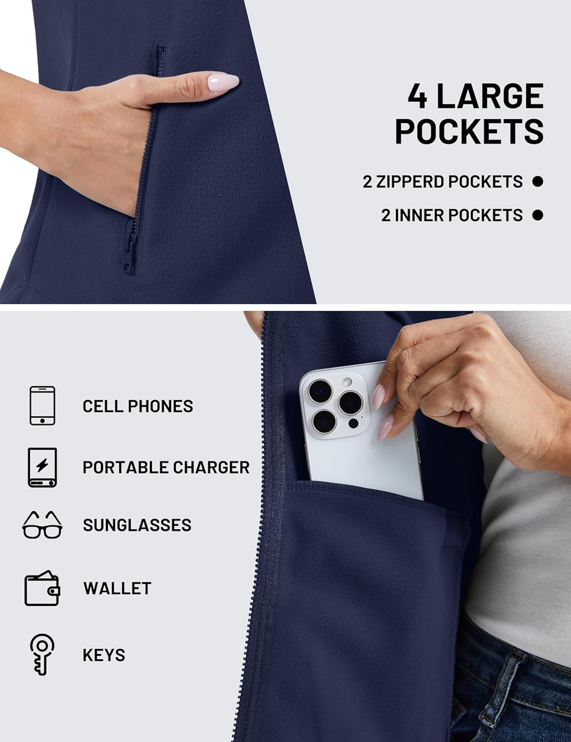 TACVASEN Women's Fleece Vest Outerwear Lightweight Sleeveless Zip up Jacket with Pockets Warm Polar Soft Fall Winter - Image 5