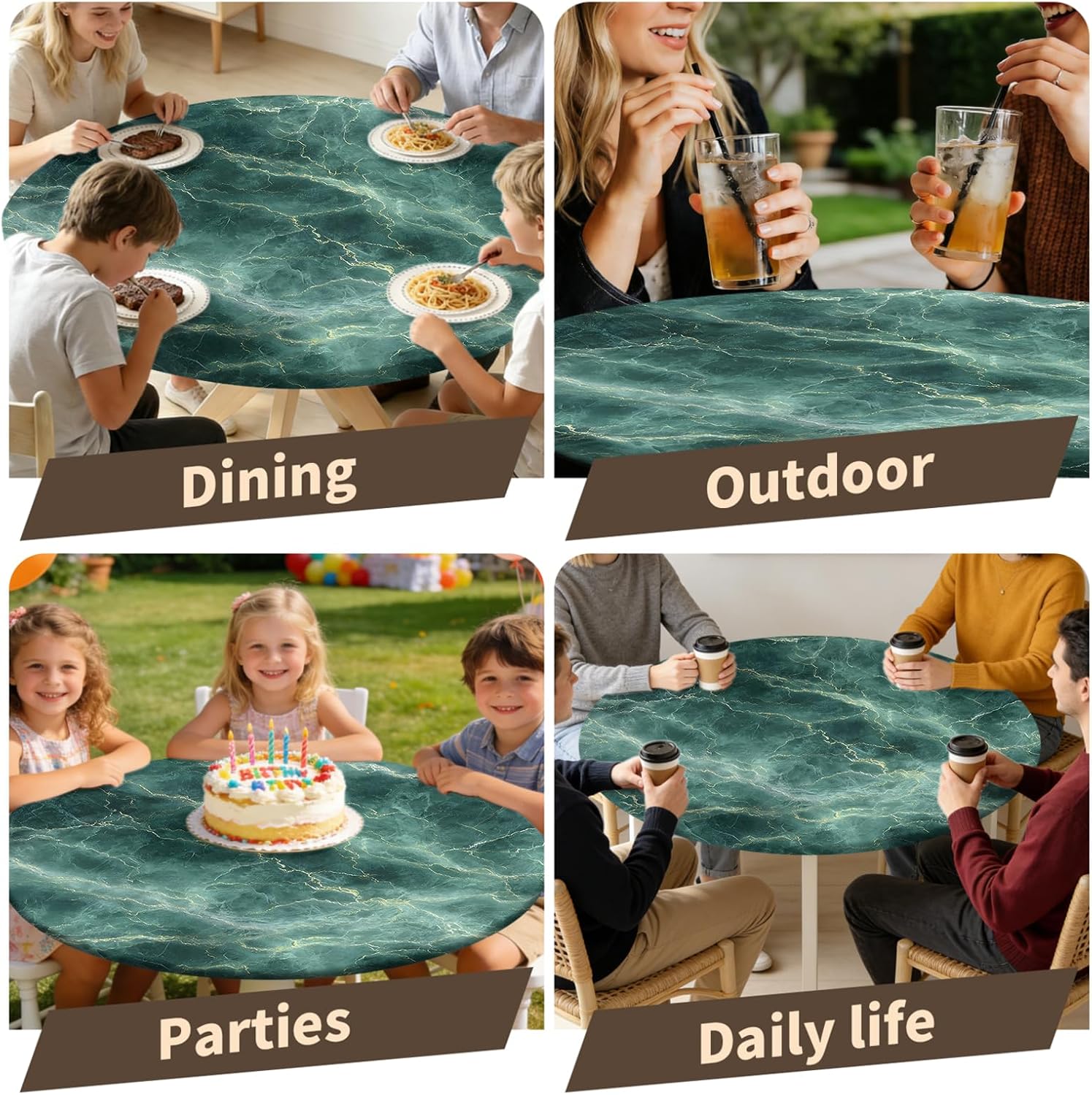 Round Fitted Tablecloth with Elastic Edge Design Tablecloths Waterproof Stain-Resistant Wipeable Picnic Table Cover Fits 45"-48" Round Tables for Camping, Outdoor, Indoor