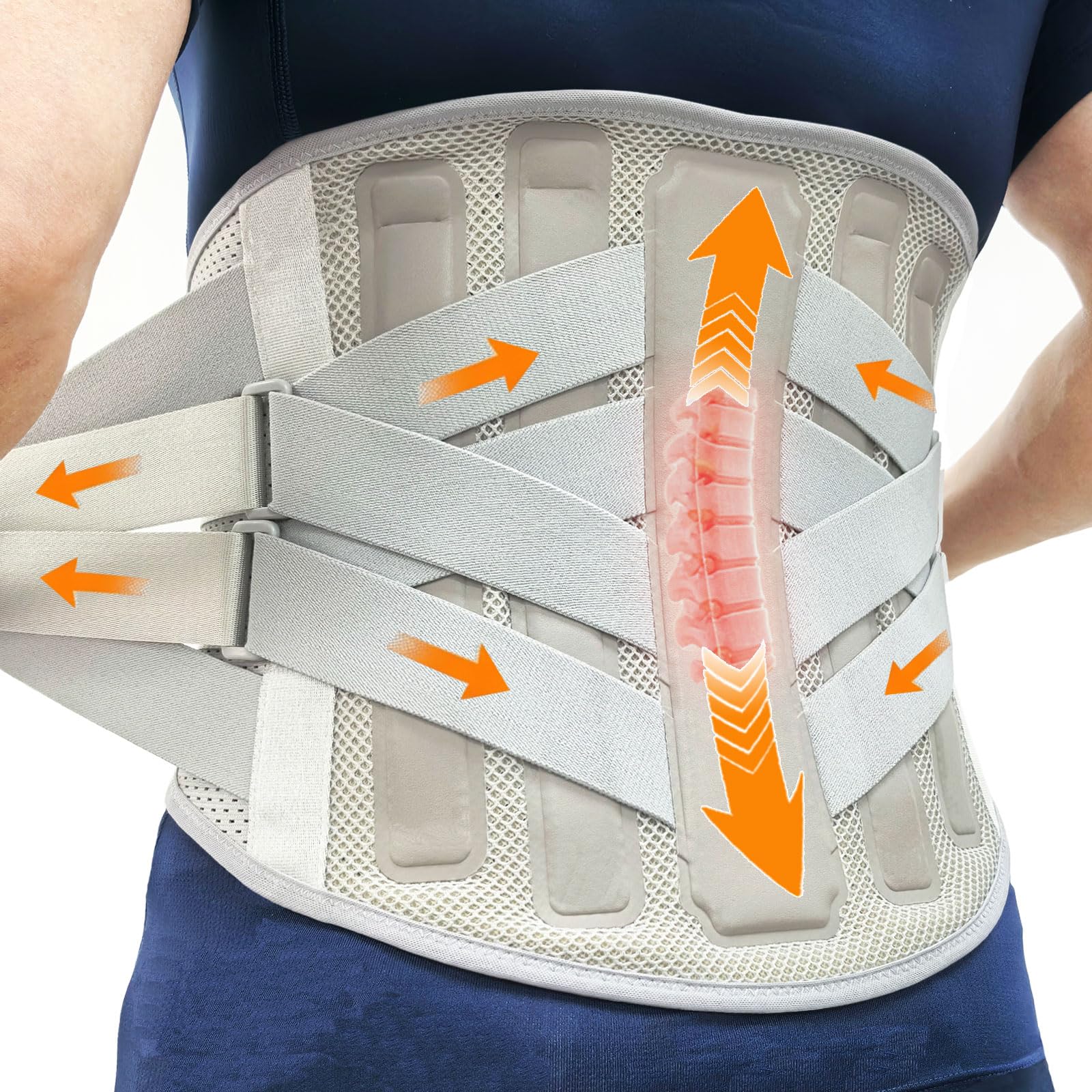 Rückenstützgürtel, Lendenwirbelstütze, Rückengurt rückenschmerzen, Rückenbandage für unteren Rücken mit Verstellbarer Rückengurt und Stützstreben zur Rückenschmerzen Linderung, Grau M