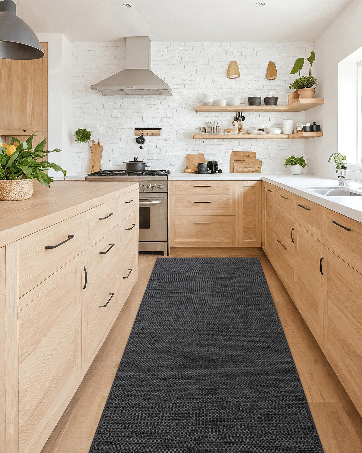 COLOR&GEOMETRY Tappeti da Cucina Antiscivolo Lavabile 65x240cm, 4mm Sottile Tessuto Runner Tappeto, Assorbente Facile da Pulire Tappeti da Pavimento per Davanti al Lavandino, Corridoio, Grigio