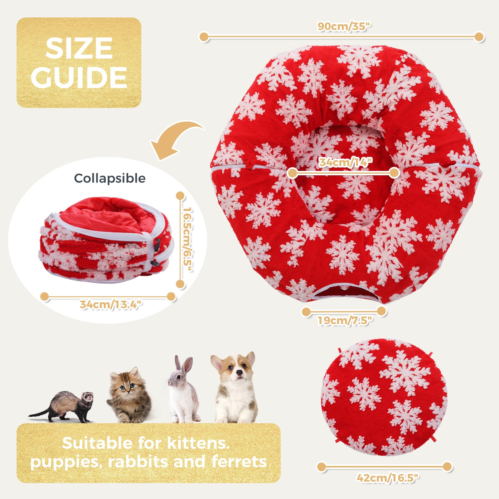 PAWZ Road Tunnel natalizio per gatti con letto per gatti da interni, 2 in 1 Tunnel letto per gatti a forma di ciambella sotto l'albero di Natale, tunnel giocattolo per gatti con cuscino lavabile per