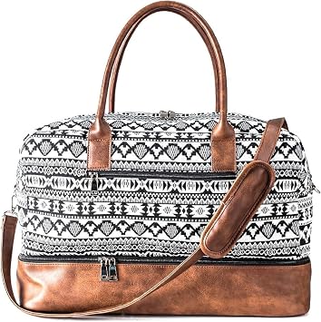 MyMealivos Canvas Weekender Bag Travel Duffel Shoe Compartment Overnight