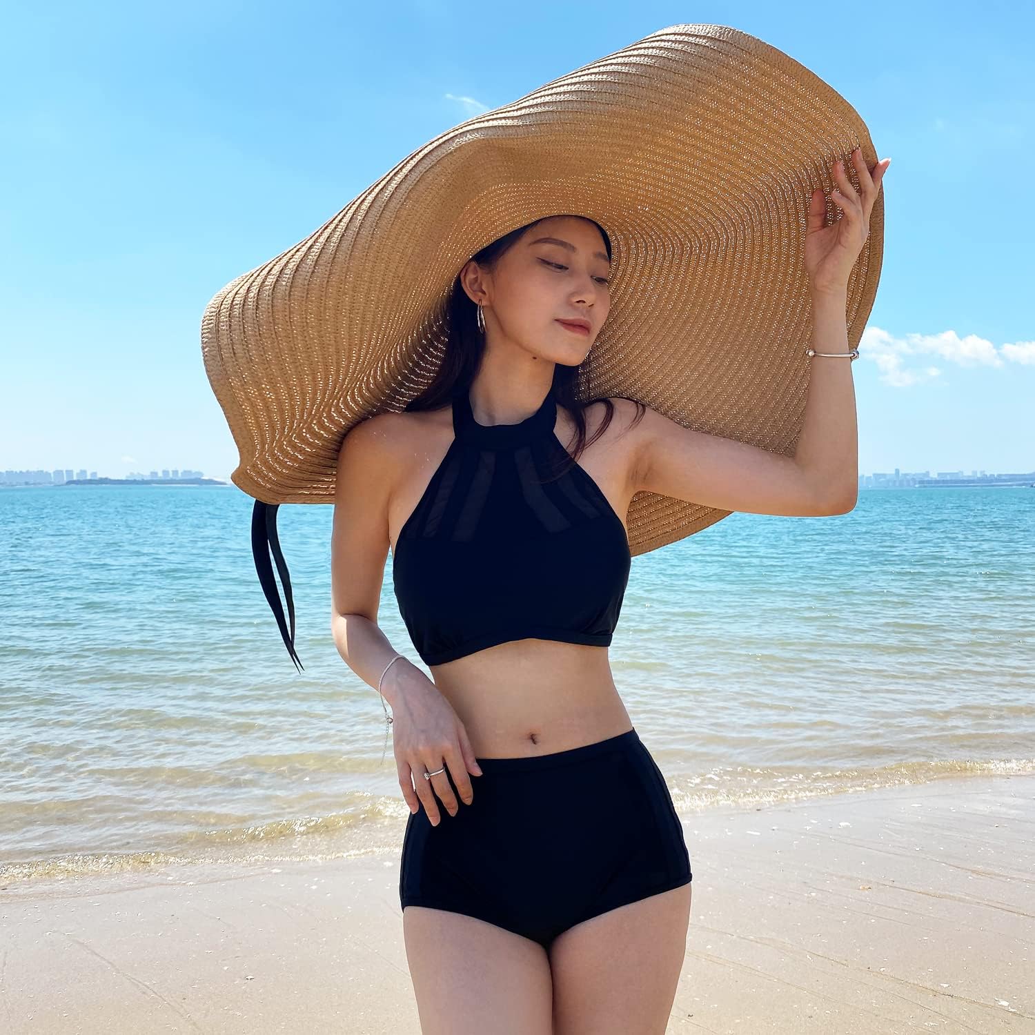 KEYDUACU Oversized Women's Beach hat, 31.5 inch (80cm) Wide Brim Foldable Beach Sunscreen Travel Summer hat
