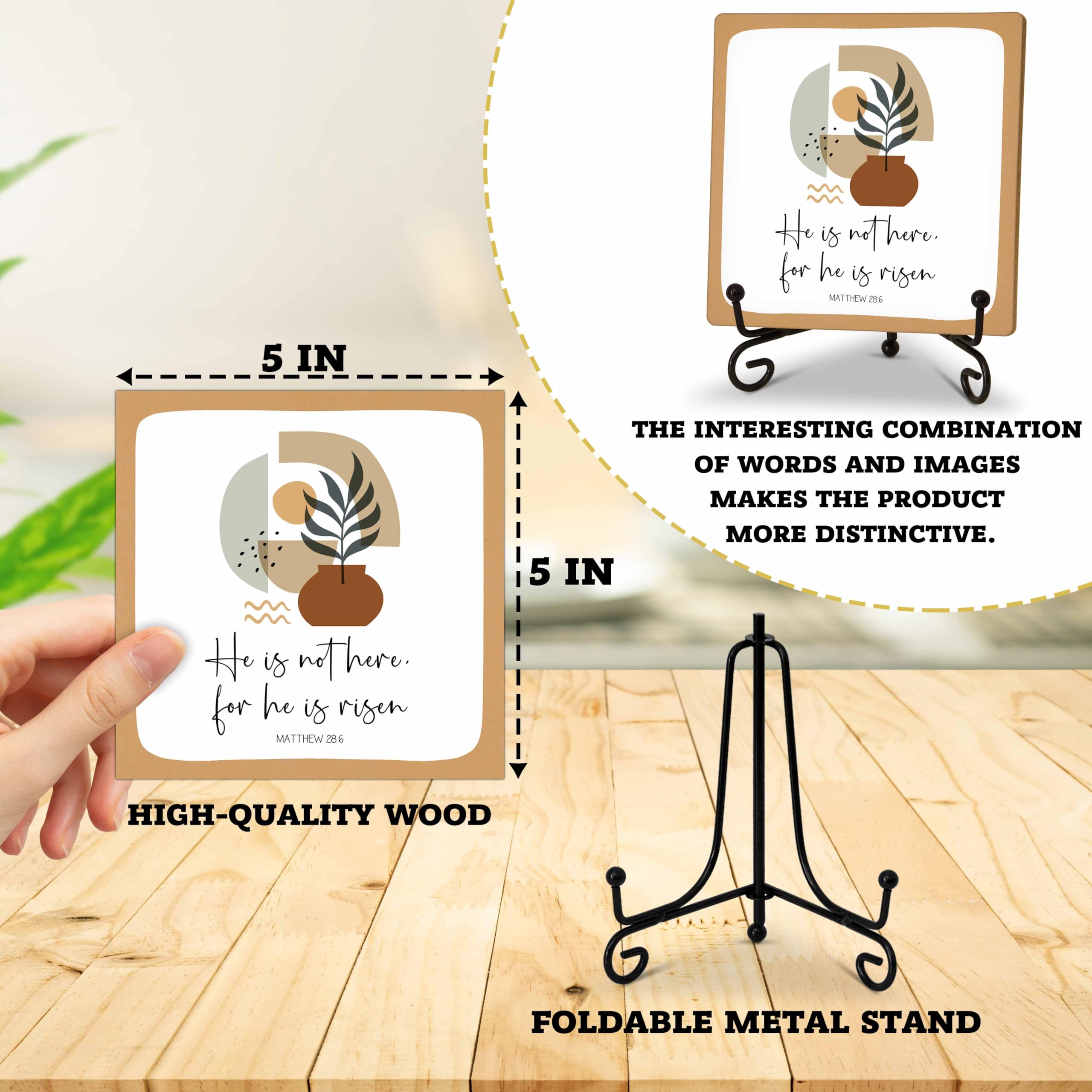 Religious Easter Desk Decor, He Is Risen Wooden Desk Plaque Sign with ...