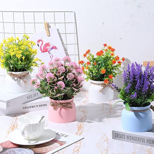 Miniatura 3 de Cindeer Juego de 8 flores artificiales en maceta plantas artificiales de plástico para decoración del hogar interiores pequeñas plantas sintéticas