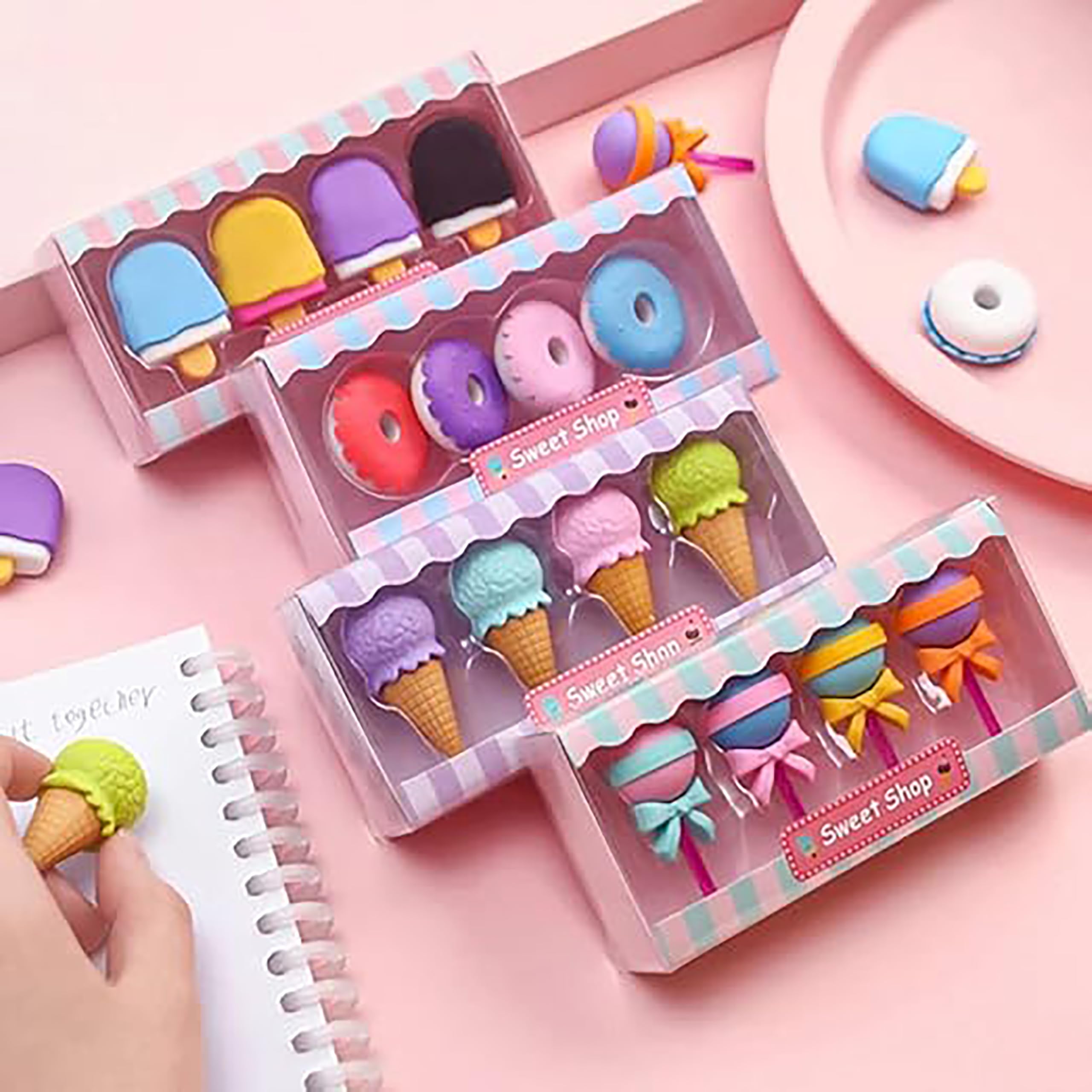 AMB 16pc Cute Eraser Donut Ice Cream Modeling Rubber Erasers for Pencil Cleaning Stationery School Student Girl Kids Gift Award, Multi-Color-image-36