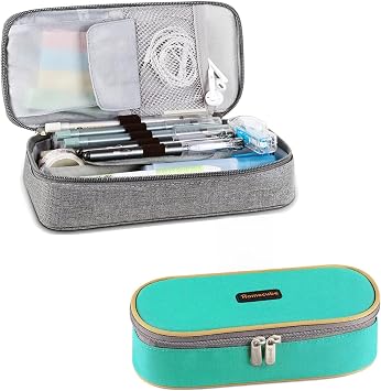 Homecube 2 PCS Big Capacity Pencil Pen Case Office College School Large Storage Oxford Bag Pouch Stationery Holder Box Organizer Grey + Green