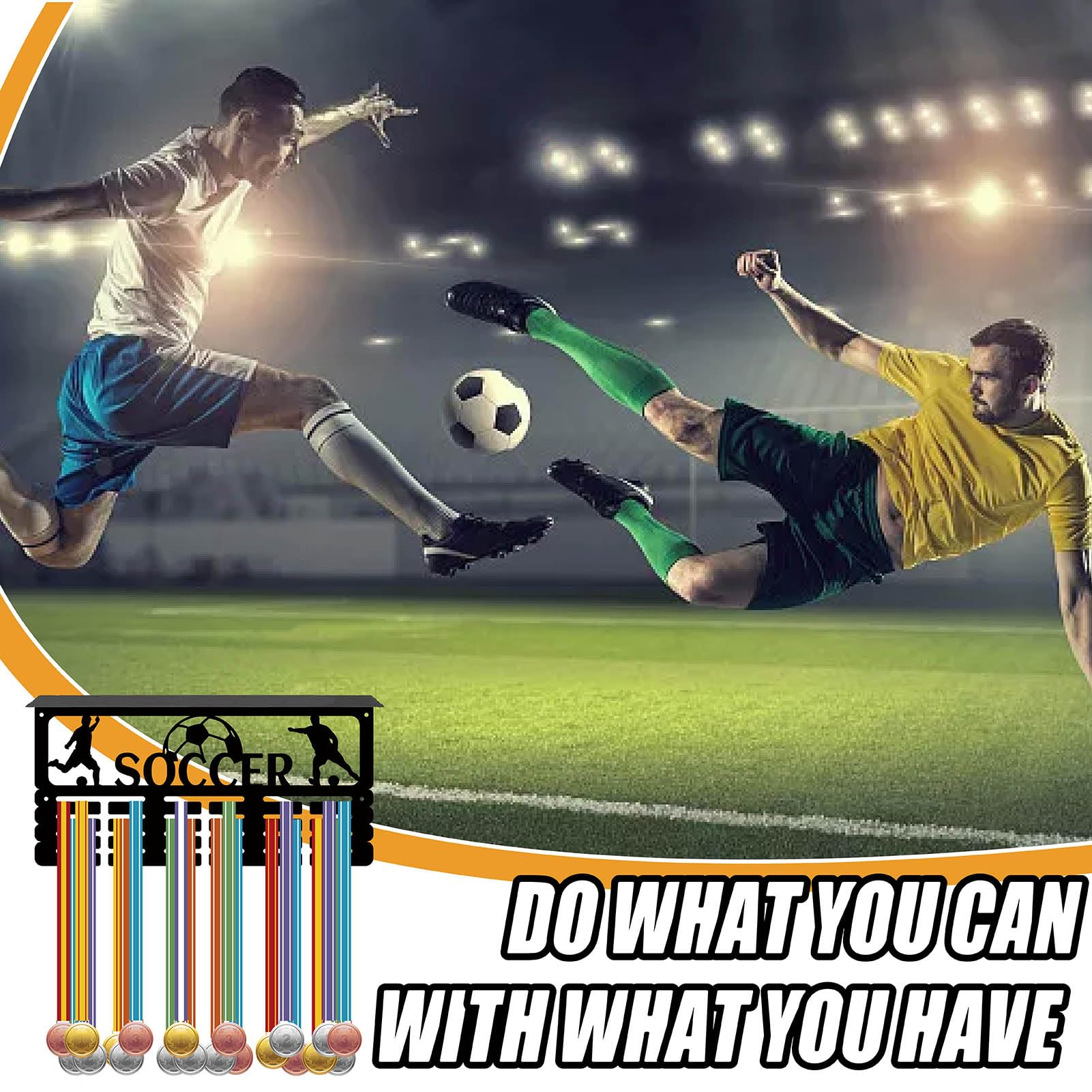 CREATCABIN Espositore per Medaglie di Calcio Scaffale per Trofei con 24 Gancio Appendiabiti per Trofei Rastrelliera in Metallo Montaggio A Parete Espositore per Nastro Medaglie Appendiabiti 40x20cm