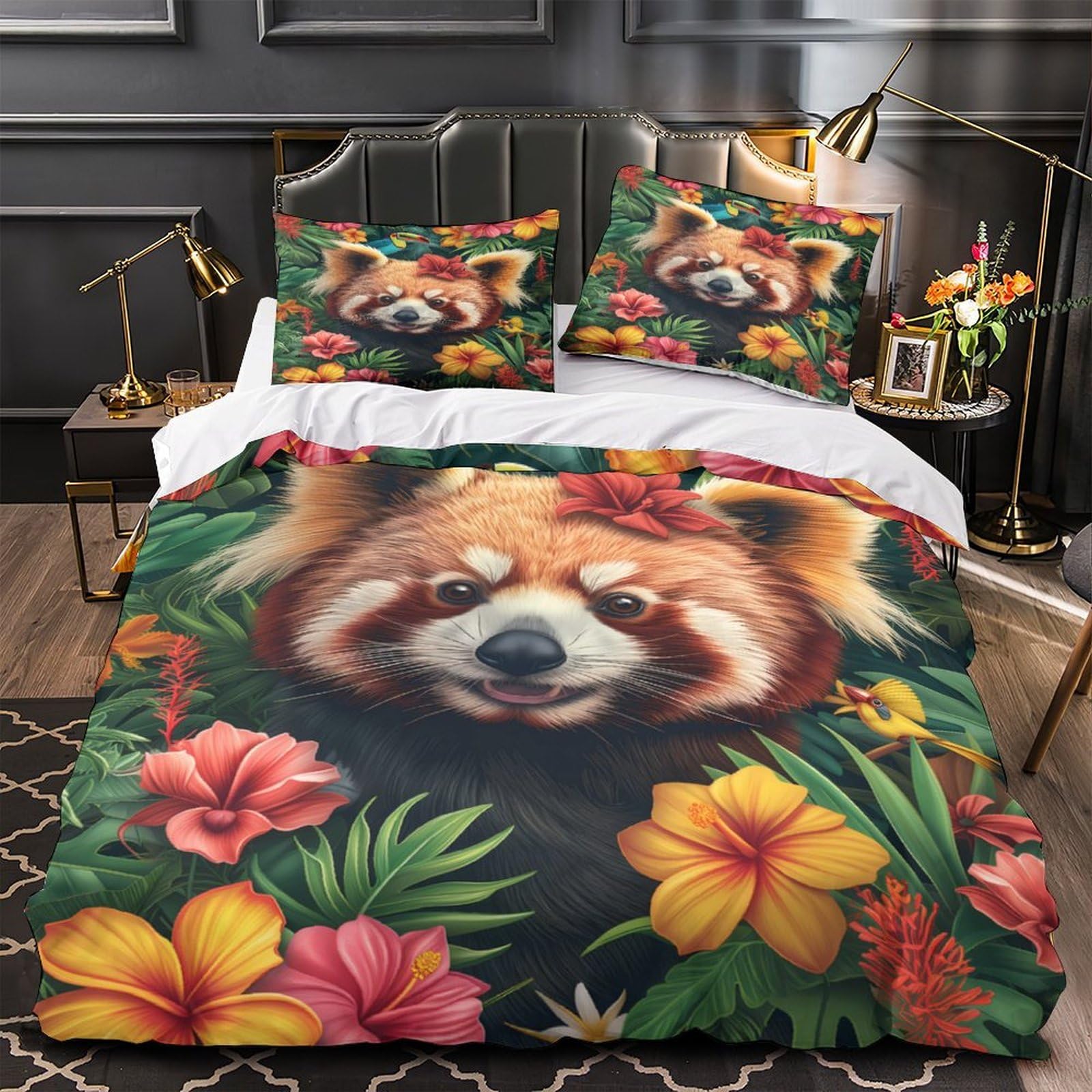 Housse de couette 200x200 panda roux parure de lit microfibre douce 3D