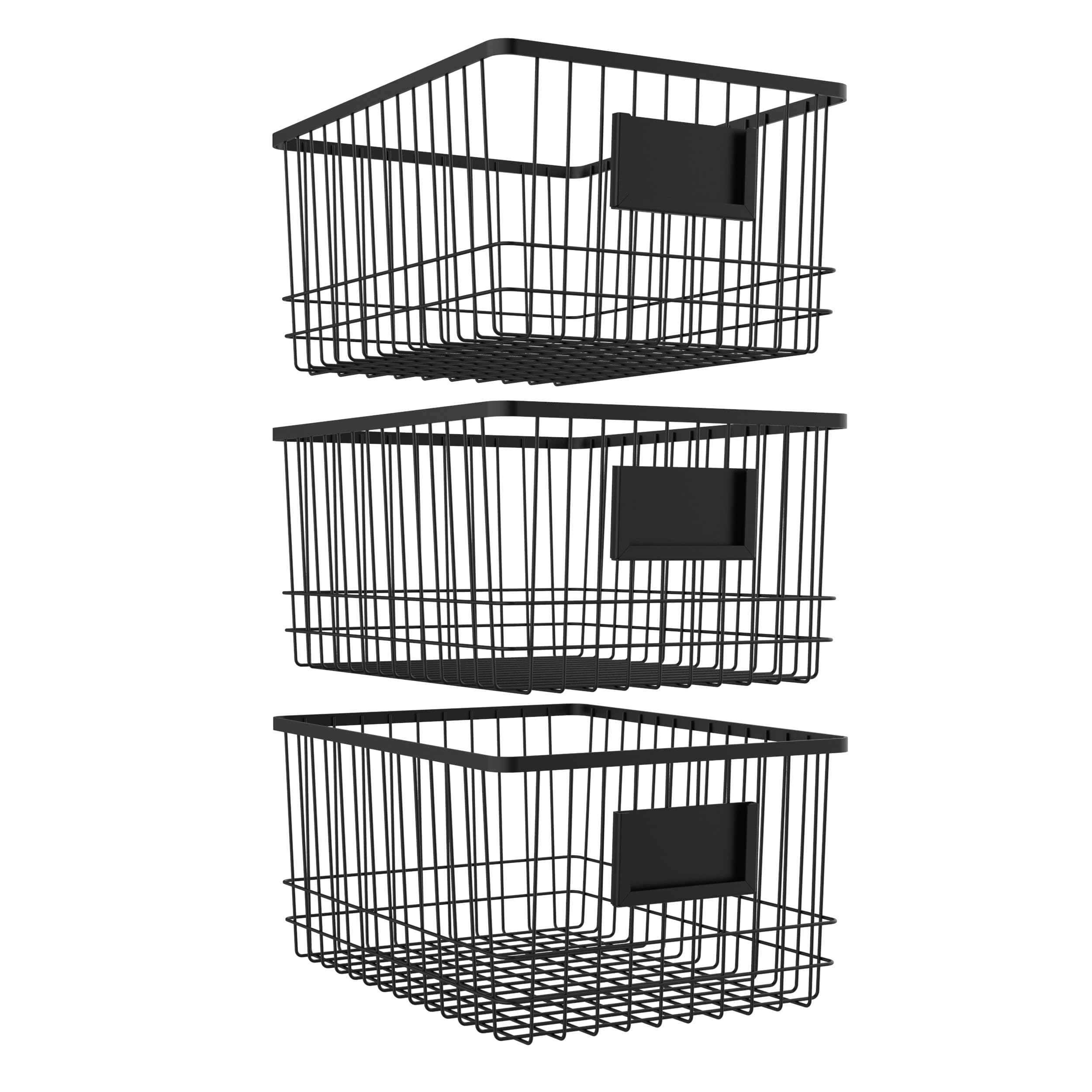 oceanstar WBH1903 Metalldraht-Organizer-Mülleimer mit Kartenhalter, Schwarz, 3 Stück