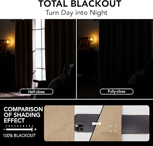 Miniatura 3 de Deconovo Cortinas ligeras de lino sintético totalmente opacas para sala de estar, dormitorio, puerta corrediza, patio, bloqueo de luz, aislamiento